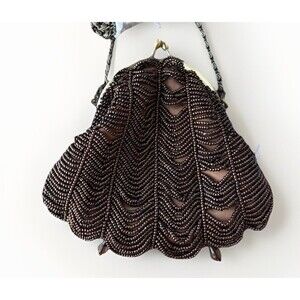 T2bags Bronze Beaded Evening Bag Chain Strap Small Kisslock NWT
